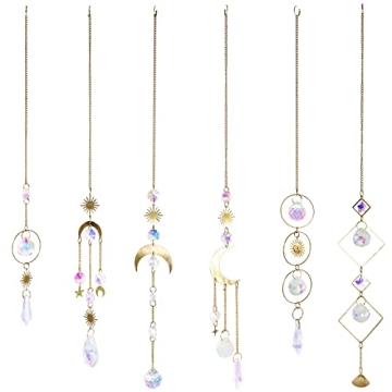 BBdis 6Pieces Crystals Suncatcher, Hanging Sun Catchers with Chain Pendant Ornament Colorful Crystal Suncatchers Prisms for Window Home Wedding Party Christmas Garden Decor