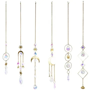 BBdis 6Pieces Crystals Suncatcher, Hanging Sun Catchers with Chain Pendant Ornament Colorful Crystal Suncatchers Prisms for Window Home Wedding Party Christmas Garden Decor