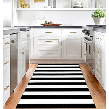 IOHOUZE Black White Striped Rug - Durable and Stylish