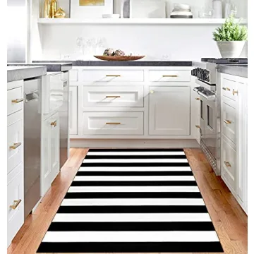 IOHOUZE Black White Striped Rug - Durable and Stylish