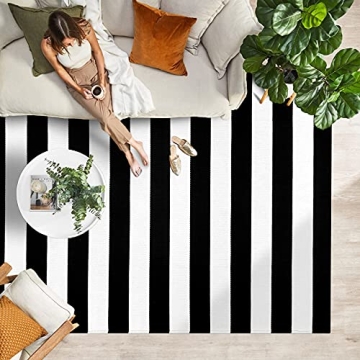 IOHOUZE Black White Striped Rug - Durable and Stylish