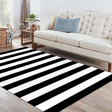 IOHOUZE Black White Striped Rug - Durable and Stylish