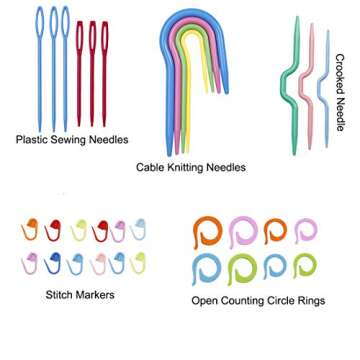 JUPEAN Complete Knitting and Crochet Accessories, Knitting Supplies Kit with Stitch Markers Plastic ...