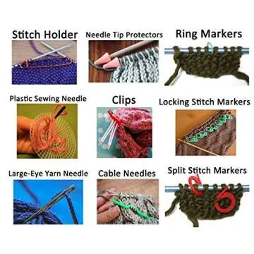 JUPEAN Complete Knitting and Crochet Accessories, Knitting Supplies Kit with Stitch Markers Plastic Sewing Needles Cable Needles for Sewing and Weaving