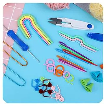 JUPEAN Complete Knitting and Crochet Accessories, Knitting Supplies Kit with Stitch Markers Plastic Sewing Needles Cable Needles for Sewing and Weaving