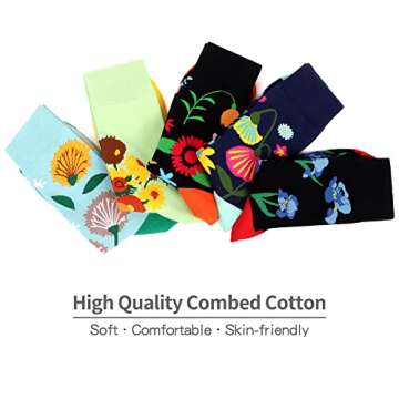 WeciBor Women's Funny Colorful Pattern Socks, 5 Pairs Multicolor Floral, Size 8-12