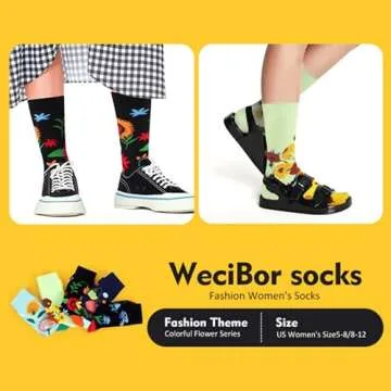 Vibrant Floral Pattern Women's Socks - 5 Pairs by WeciBor