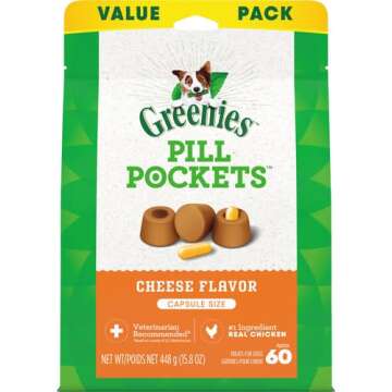 Greenies Pill Pockets Large Size Soft Dog Treats for Capsules, Cheese Flavor, Made With Natural Ingredients Plus Minerals & Trace Nutrients, 15.8 oz. (60 Count, Pack of 1)
