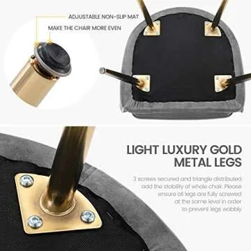 Gold Thumb Velvet Dinning Chair Set of 2 Mid-Back Accent Chair Modern Leisure Armchair with Gold Plating Legs Upholstered Living Room Chair (Silver Gray)