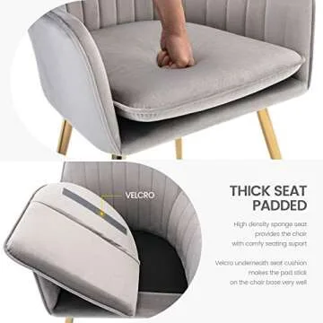 Gold Thumb Velvet Dinning Chair Set of 2 Mid-Back Accent Chair Modern Leisure Armchair with Gold Plating Legs Upholstered Living Room Chair (Silver Gray)