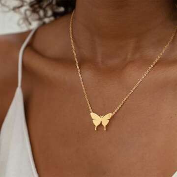 Gold Dainty Initial Necklace 14k Gold Plated Butterfly Pendant Name Necklaces Delicate Everyday Neck...