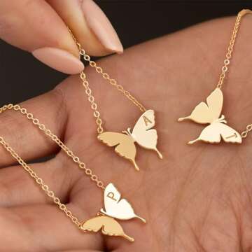 Gold Initial Butterfly Necklace - Dainty Personalized Jewelry