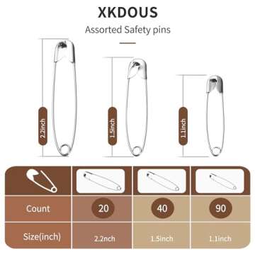XKDOUS Safety Pins Assorted Pack - 150 Durable & Versatile Pins for Crafts and Sewing