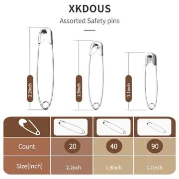 XKDOUS Safety Pins Assorted Pack - 150 Durable & Versatile Pins for Crafts and Sewing