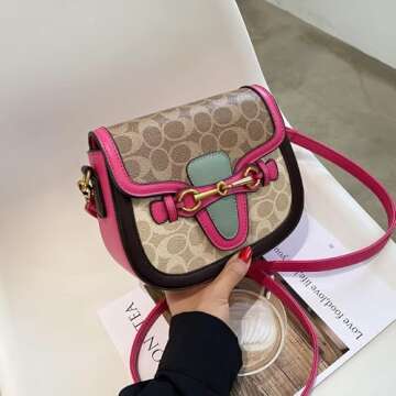 Women Small Crossbody Bags Women Golden Buckle Leather Purse Handbag Fashion Design (pink)