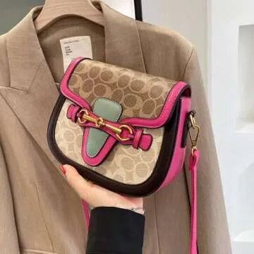 Women Small Crossbody Bags Women Golden Buckle Leather Purse Handbag Fashion Design (pink)