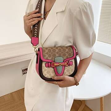 Women Small Crossbody Bags Women Golden Buckle Leather Purse Handbag Fashion Design (pink)