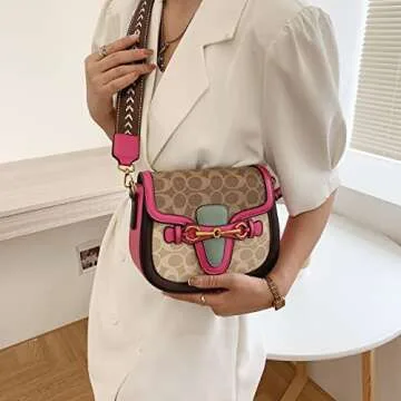 Women Small Crossbody Bags Women Golden Buckle Leather Purse Handbag Fashion Design (pink)