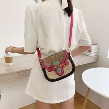Women Small Crossbody Bags Women Golden Buckle Leather Purse Handbag Fashion Design (pink)