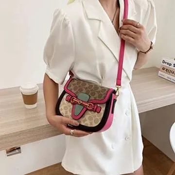 Women Small Crossbody Bags Women Golden Buckle Leather Purse Handbag Fashion Design (pink)