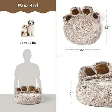 Jiupety Pet Round Bed of Paw Shape, Calming Donut Dog Bed for Small Dog, Faux Fur Cat Bed for Cat, C...
