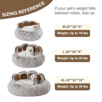 Jiupety Pet Round Bed of Paw Shape, Calming Donut Dog Bed for Small Dog, Faux Fur Cat Bed for Cat, Comfortable and Soft, Machine Washable, Medium Size (22"×22"×6"), Gray