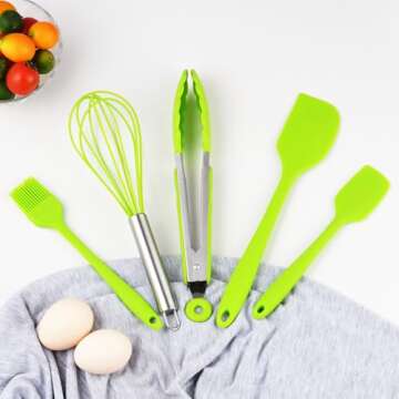 5PCS Silicone Rubber Spatula Cooking Utensils Set,Food Grade BPA-Free Spatulas for kitchen Use, Heat Resistant Spatula for Cooking & Baking, Dishwasher Safe