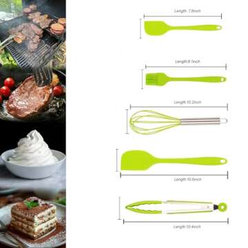5PCS Silicone Rubber Spatula Cooking Utensils Set,Food Grade BPA-Free Spatulas for kitchen Use, Heat Resistant Spatula for Cooking & Baking, Dishwasher Safe