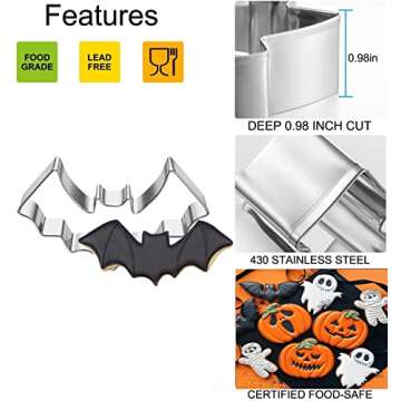 Halloween Cookie Cutters - 5 Pieces Cookie Cutters Shape Witch's Hat, Pumpkin, Ghost, Bat, Cat for B...