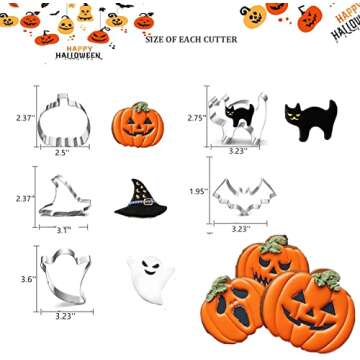 Halloween Cookie Cutters - 5 Pieces Cookie Cutters Shape Witch's Hat, Pumpkin, Ghost, Bat, Cat for Baking Decorative Party Supplies