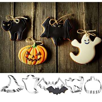 Halloween Cookie Cutters - 5 Pieces Cookie Cutters Shape Witch's Hat, Pumpkin, Ghost, Bat, Cat for Baking Decorative Party Supplies
