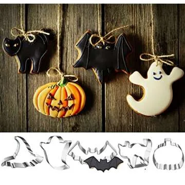 Halloween Cookie Cutters - 5 Pieces Cookie Cutters Shape Witch's Hat, Pumpkin, Ghost, Bat, Cat for Baking Decorative Party Supplies