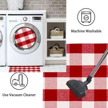 HXJDCL Christmas Front Porch Rug 3' x 5', Red and White Christmas Outdoor Rug Checkered Washable Rug Hand Woven Cotton Welcome Doormat for Layered Doormat Front Porch Decor