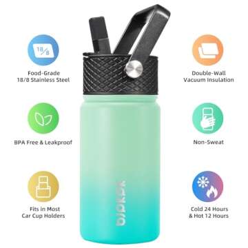 Stylish BJPKPK Insulated Water Bottle - 15 oz with Straw