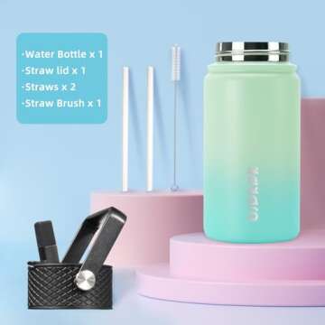 Stylish BJPKPK Insulated Water Bottle - 15 oz with Straw