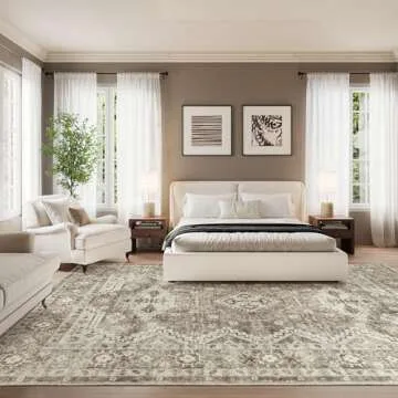 Rugland 5x7 Area Rugs - Stain Resistant Washable Rug, Anti Slip Rugs for Living Room, Vintage Tribal Area Rugs(TPR07-Ivory, 5'x7')