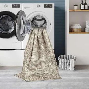 Rugland 5x7 Area Rugs - Stain Resistant Washable Rug, Anti Slip Rugs for Living Room, Vintage Tribal Area Rugs(TPR07-Ivory, 5'x7')