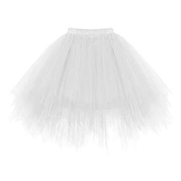 Bbonlinedress White Tutu Tulle Skirt Halloween Costume Adult Tutu Puffy 80s Skirt Vintage Birthday P...