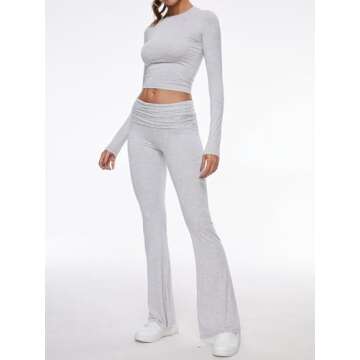 Women's 2-Piece Lounge Set Cropped Top Flare Pants
