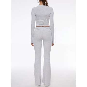 Women's 2-Piece Lounge Set Cropped Top Flare Pants