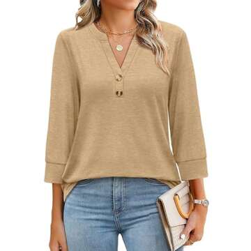 OFEEFAN Women's 3/4 Sleeve Shirts - Trendy Summer Blouses