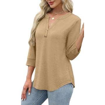OFEEFAN Women's 3/4 Sleeve Shirts - Trendy Summer Blouses