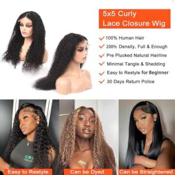 MOONBAY 5x5 Lace Closure Wig Human Hair Deep Wave 28 Inch