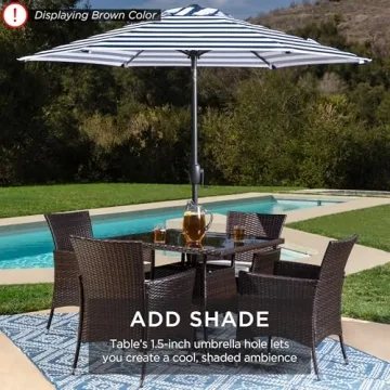 Best Choice Products 5-Piece Indoor Outdoor Wicker Dining Set Furniture for Patio, Backyard w/Square Glass Tabletop, Umbrella Cutout, 4 Chairs - Gray