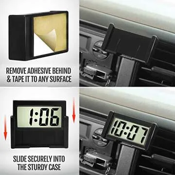 Betus Car Dashboard Digital Clock - Vehicle Adhesive Clock with Jumbo Time & Day Display - Mini Automotive Stick On Watch for Car Truck Dashboard & Air Vent(Black Pack of 1)