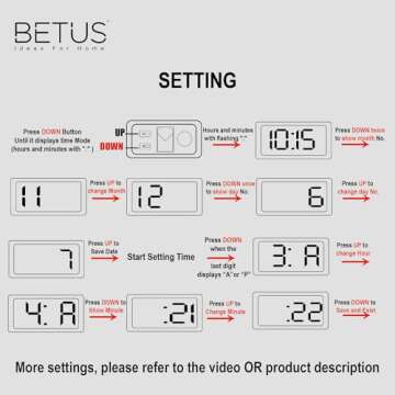 Betus Car Dashboard Digital Clock - Vehicle Adhesive Clock with Jumbo Time & Day Display - Mini Automotive Stick On Watch for Car Truck Dashboard & Air Vent(Black Pack of 1)