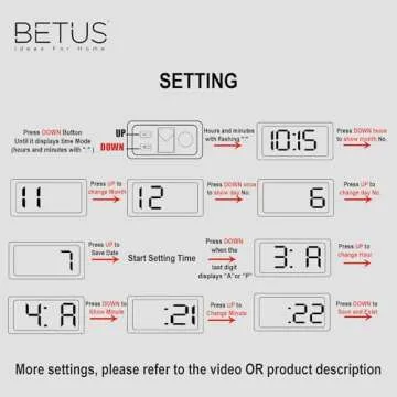 Betus Car Dashboard Digital Clock - Vehicle Adhesive Clock with Jumbo Time & Day Display - Mini Automotive Stick On Watch for Car Truck Dashboard & Air Vent(Black Pack of 1)