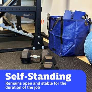 DURASACK Heavy Duty Storage Tote Bag 22-Gallon Rugged Woven Polypropylene Moving Bag, Reusable Self-Standing Design, Holds up to 500 Pounds, Single, Blue, 16 x 16 x 19 inches