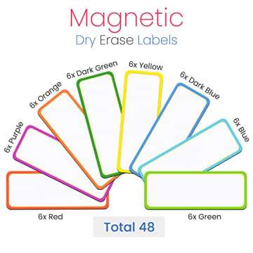 48 Pieces Magnetic Dry Erase Labels - Real Waterproof/Reusable Strips for Classroom Home Office Garage Refrigerator Blank Writable Erasable Cards Colored Border Name Tags Students Locker Shelf