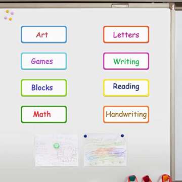 48 Pieces Magnetic Dry Erase Labels - Real Waterproof/Reusable Strips for Classroom Home Office Garage Refrigerator Blank Writable Erasable Cards Colored Border Name Tags Students Locker Shelf